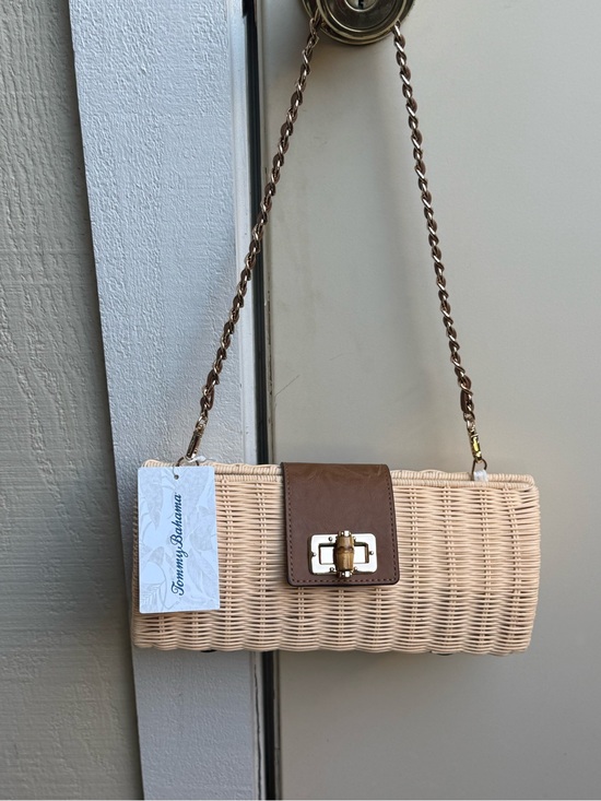 Tommy Bahama Handbags - Tommy Bahama Natural/Brown Woven Wicker Clutch with Brown Leather Trim NWT